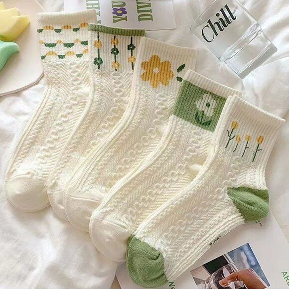 MSPC Other - Women 5 Pairs Flowers Cotton Socks Comfort Casual Soft Fashion All Season Socks